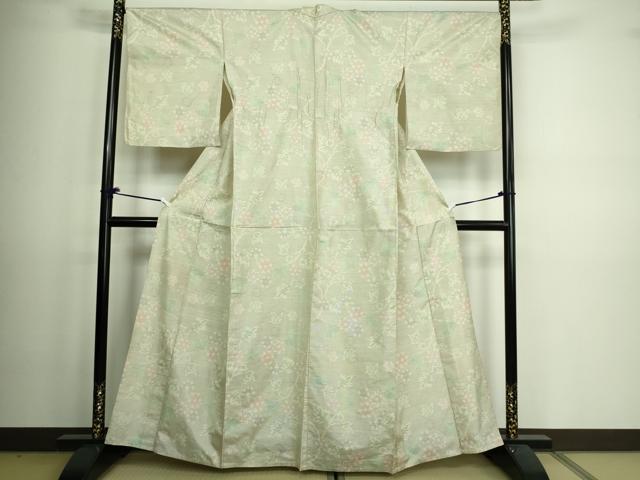 平和屋着物▽本場大島紬 白大島 単衣 花唐草文 正絹 逸品 DAAV9580sf