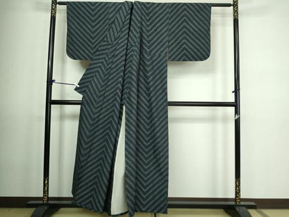 平和屋着物▽本場大島紬　薩摩結城　単衣　変わり間道　正絹　逸品　DAAV9581sf
