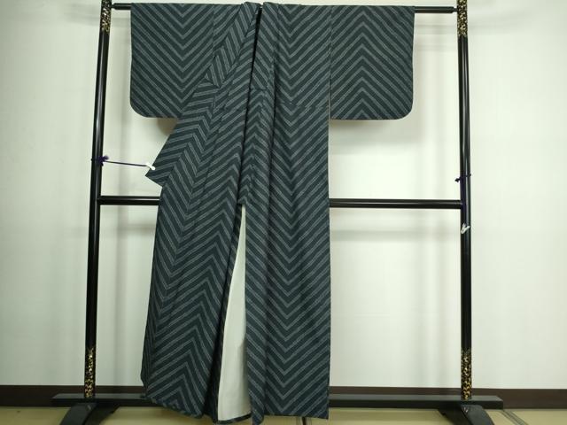 平和屋着物▽本場大島紬　薩摩結城　単衣　変わり間道　正絹　逸品　DAAV9581sf