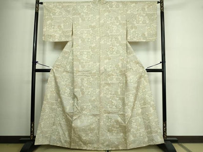 平和屋着物▽上質な紬 単衣 草花文 正絹 逸品 DAAV9583sf