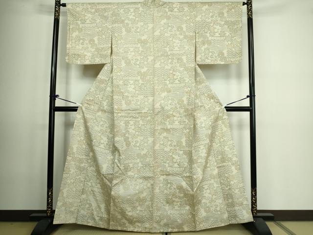 平和屋着物▽上質な紬 単衣 草花文 正絹 逸品 DAAV9583sf