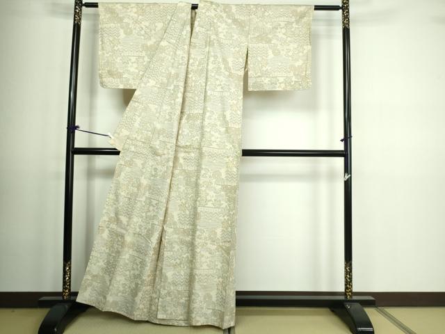 平和屋着物▽上質な紬 単衣 草花文 正絹 逸品 DAAV9583sf