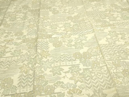 平和屋着物▽上質な紬 単衣 草花文 正絹 逸品 DAAV9583sf
