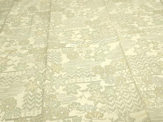 平和屋着物▽上質な紬 単衣 草花文 正絹 逸品 DAAV9583sf