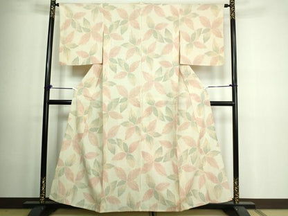 平和屋着物▽上質な紬 単衣 舞葉文 正絹 逸品 DAAV9584sf