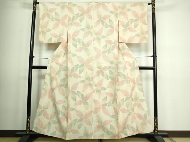 平和屋着物▽上質な紬 単衣 舞葉文 正絹 逸品 DAAV9584sf