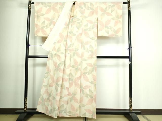 平和屋着物▽上質な紬 単衣 舞葉文 正絹 逸品 DAAV9584sf