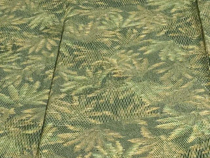平和屋着物▽上質な紬　単衣　110亀甲　草葉文　正絹　逸品　DAAV9586sf