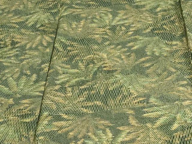 平和屋着物▽上質な紬　単衣　110亀甲　草葉文　正絹　逸品　DAAV9586sf