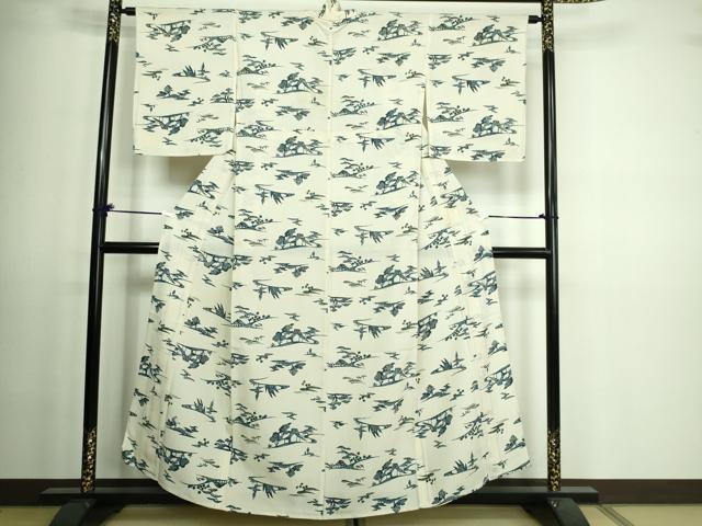 平和屋着物▽上質な小紋 単衣 風景文 正絹 逸品 DAAV9588sf