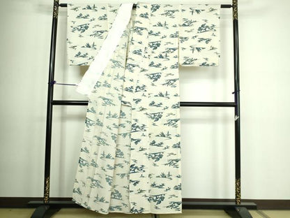 平和屋着物▽上質な小紋 単衣 風景文 正絹 逸品 DAAV9588sf