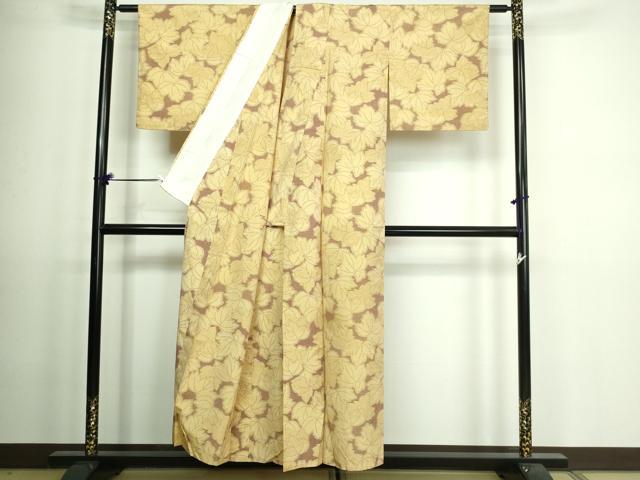 平和屋着物▽上質な紬 単衣 舞葉文 正絹 逸品 DAAV9589sf