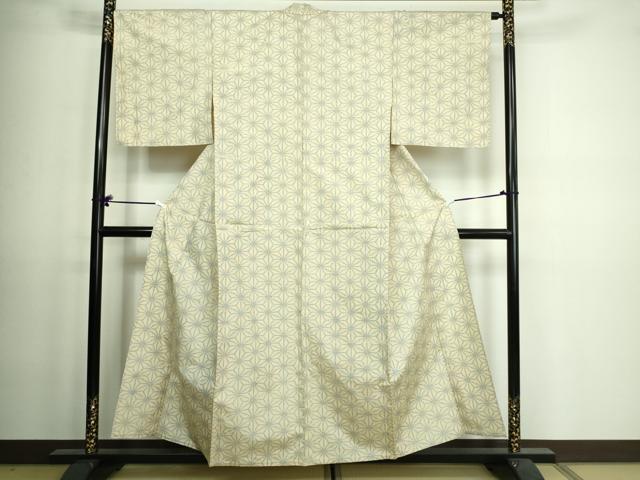平和屋着物▽本場大島紬 白大島 単衣 麻の葉文様 正絹 逸品 未使用 DAAV9591sf