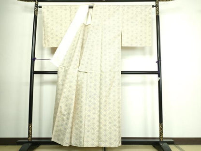 平和屋着物▽本場大島紬 白大島 単衣 麻の葉文様 正絹 逸品 未使用 DAAV9591sf