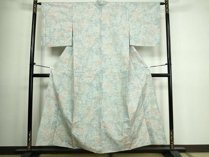 平和屋着物▽上質な紬 単衣 草花文 正絹 逸品 未使用 DAAV9592sf
