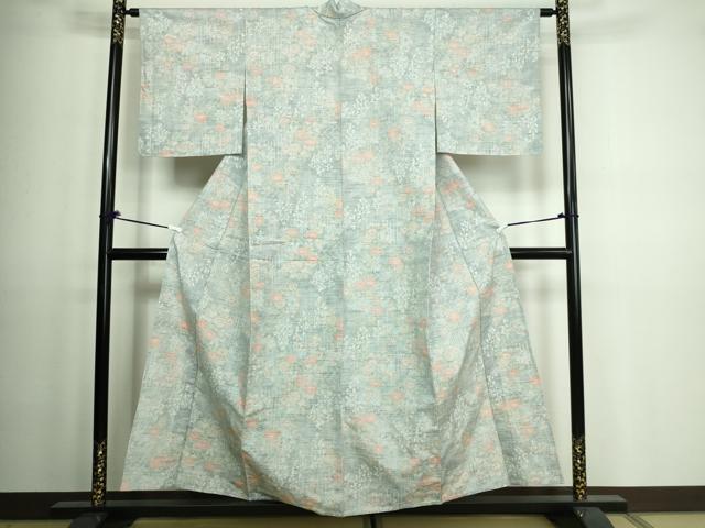 平和屋着物▽上質な紬 単衣 草花文 正絹 逸品 未使用 DAAV9592sf