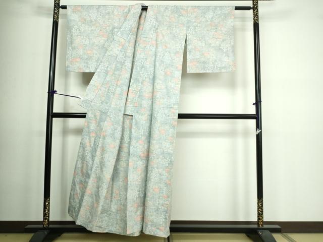 平和屋着物▽上質な紬 単衣 草花文 正絹 逸品 未使用 DAAV9592sf