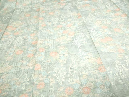 平和屋着物▽上質な紬 単衣 草花文 正絹 逸品 未使用 DAAV9592sf