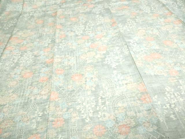 平和屋着物▽上質な紬 単衣 草花文 正絹 逸品 未使用 DAAV9592sf