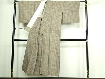 平和屋着物▽上質な紬 単衣 格子 正絹 逸品 DAAV9594sf