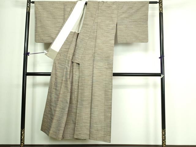 平和屋着物▽上質な紬 単衣 格子 正絹 逸品 DAAV9594sf