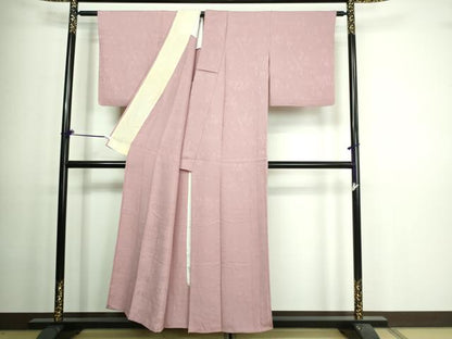 平和屋着物▽上質な色無地 単衣 流水地紋 撫子色 正絹 逸品 DAAV9597sf