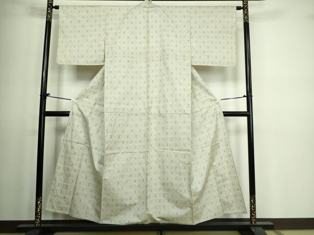 平和屋着物▽本場大島紬　白大島　単衣　麻の葉文様　正絹　逸品　DAAV9598sf