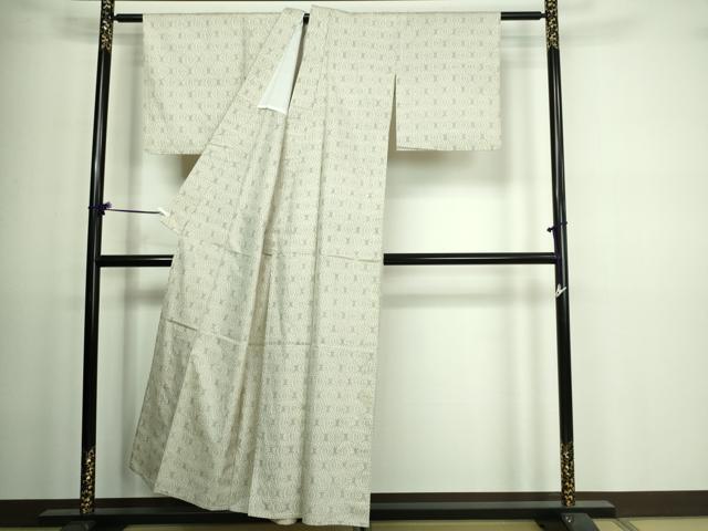 平和屋着物▽本場大島紬　白大島　単衣　麻の葉文様　正絹　逸品　DAAV9598sf