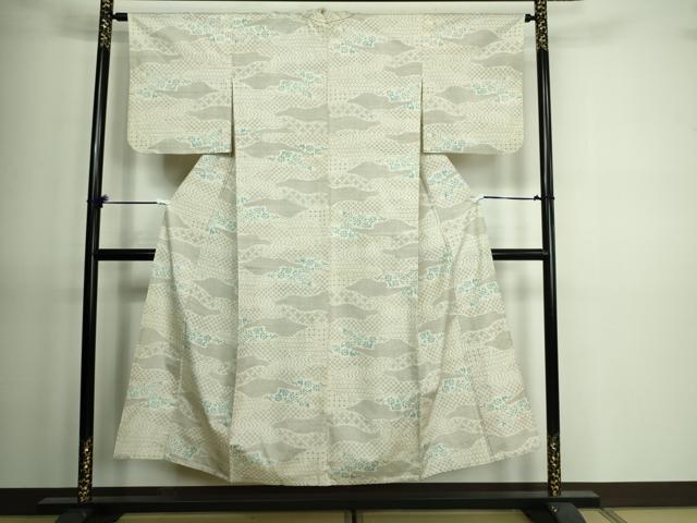 平和屋着物▽上質な紬 単衣 吉祥花文 正絹 逸品 DAAV9603sf