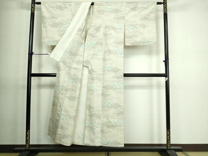 平和屋着物▽上質な紬 単衣 吉祥花文 正絹 逸品 DAAV9603sf