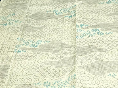 平和屋着物▽上質な紬 単衣 吉祥花文 正絹 逸品 DAAV9603sf