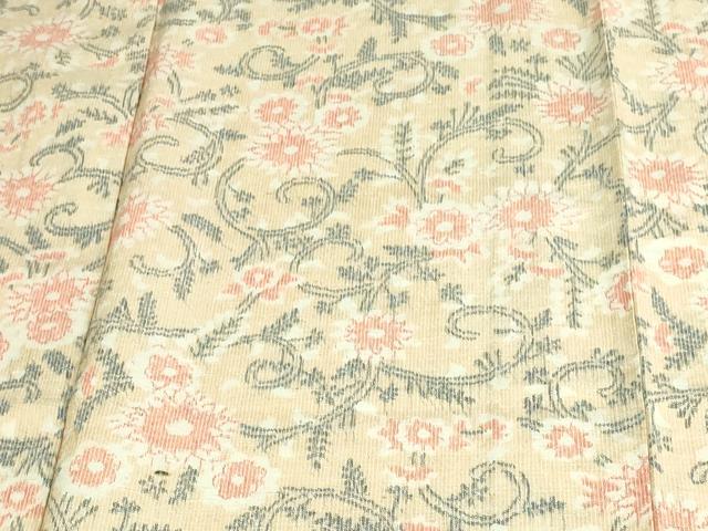 平和屋着物▽上質な紬 単衣 花唐草文 正絹 逸品 DAAV9606sf