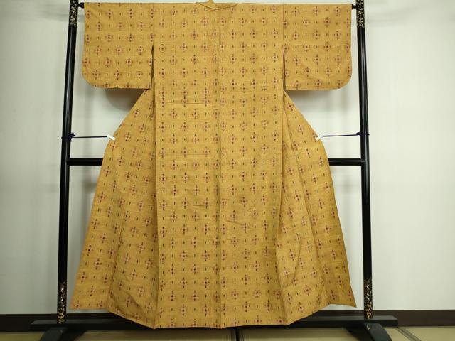 平和屋着物▽上質な紬 単衣 吉祥花文 正絹 逸品 DAAV9608sf