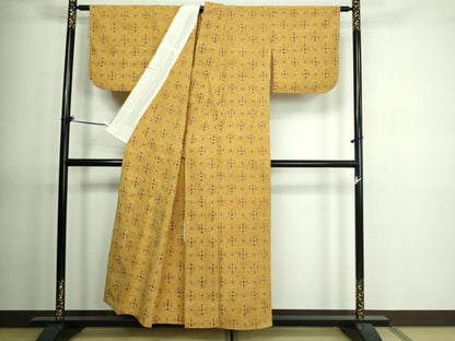平和屋着物▽上質な紬 単衣 吉祥花文 正絹 逸品 DAAV9608sf