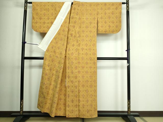 平和屋着物▽上質な紬 単衣 吉祥花文 正絹 逸品 DAAV9608sf