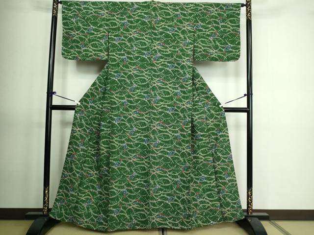 平和屋着物▽小紋　単衣　芝文　洗える着物　DAAV9611sf