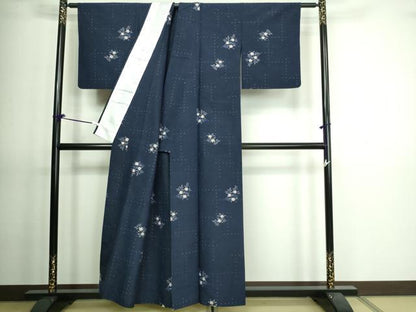 平和屋着物▽上質な紬 単衣 草花文 正絹 逸品 DAAV9615sf