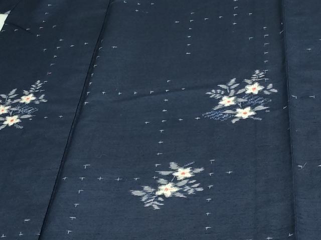 平和屋着物▽上質な紬 単衣 草花文 正絹 逸品 DAAV9615sf