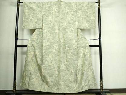 平和屋着物▽上質な紬　単衣　笹竹花文　正絹　逸品　DAAV9617sf