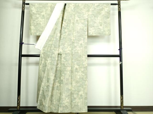 平和屋着物▽上質な紬　単衣　笹竹花文　正絹　逸品　DAAV9617sf