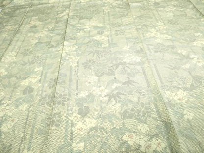 平和屋着物▽上質な紬　単衣　笹竹花文　正絹　逸品　DAAV9617sf