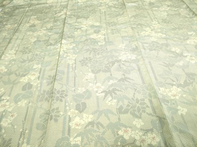 平和屋着物▽上質な紬　単衣　笹竹花文　正絹　逸品　DAAV9617sf