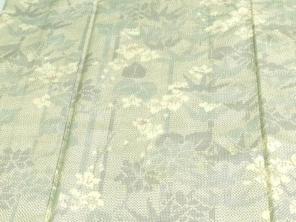 平和屋着物▽上質な紬　単衣　笹竹花文　正絹　逸品　DAAV9617sf