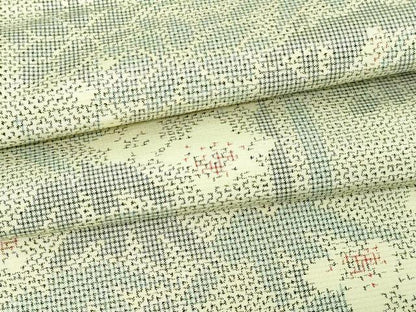 平和屋着物▽上質な紬　単衣　笹竹花文　正絹　逸品　DAAV9617sf