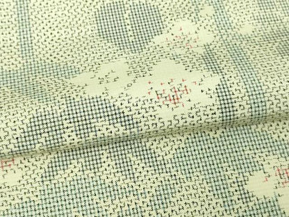 平和屋着物▽上質な紬　単衣　笹竹花文　正絹　逸品　DAAV9617sf