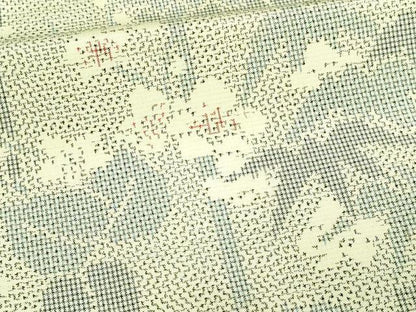 平和屋着物▽上質な紬　単衣　笹竹花文　正絹　逸品　DAAV9617sf