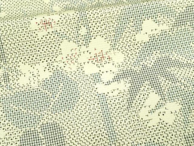 平和屋着物▽上質な紬　単衣　笹竹花文　正絹　逸品　DAAV9617sf