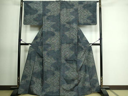 平和屋着物▽上質な紬 単衣 変わり縞 正絹 逸品 DAAV9618sf