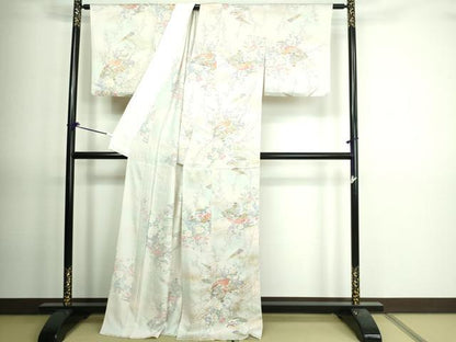 平和屋着物▽上質な小紋　単衣　扇面草花文　暈し染め　金彩　正絹　逸品　DAAV9623sf