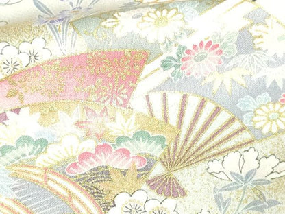 平和屋着物▽上質な小紋　単衣　扇面草花文　暈し染め　金彩　正絹　逸品　DAAV9623sf